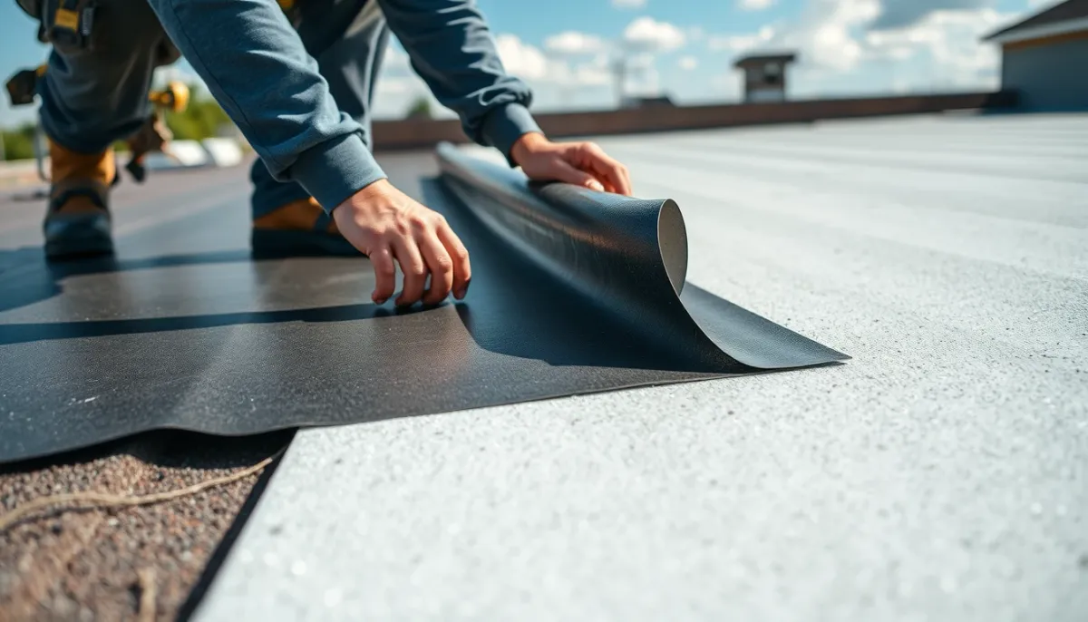 Couvreur installant une membrane EPDM sur une toiture plate à Bruxelles