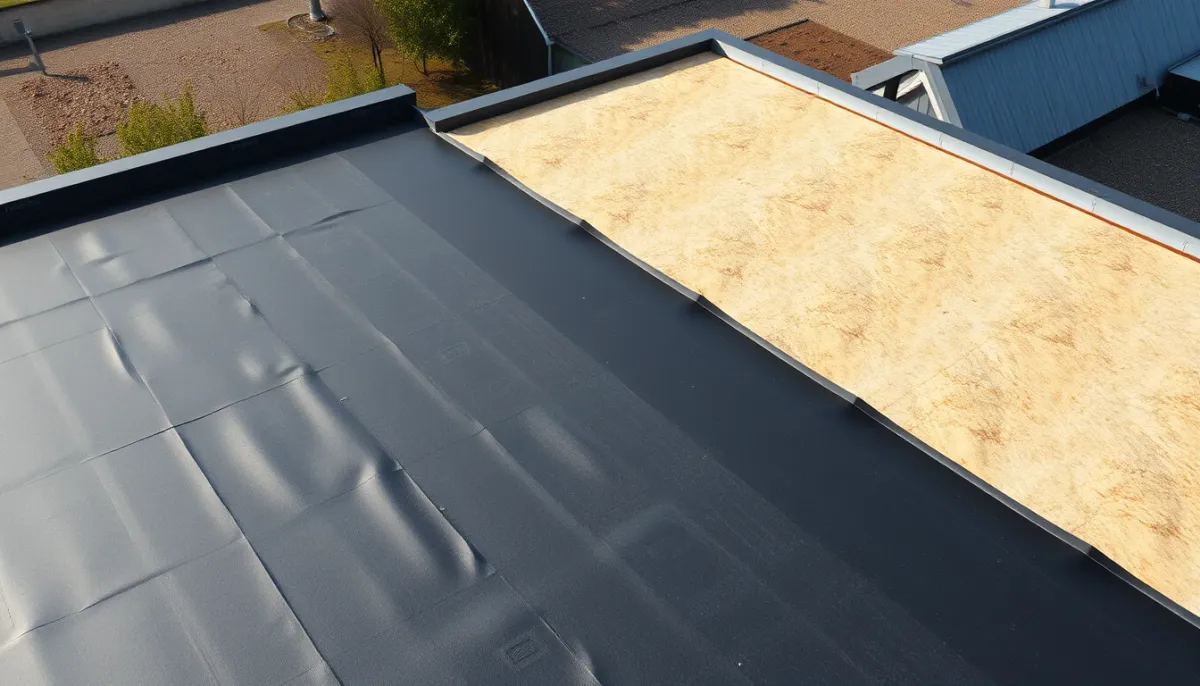 Toiture plate isolée avec membrane EPDM et panneaux isolants à Bruxelles
